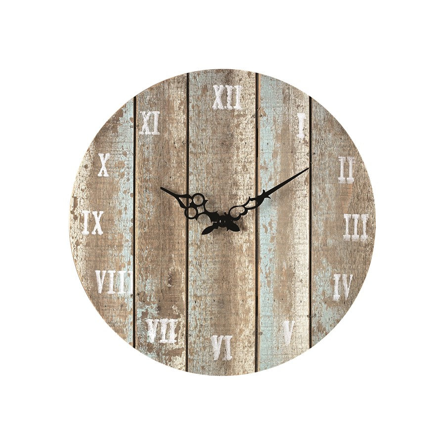 Atlas Lighting Wooden Roman 16in Wall Clock | Weathered Blue Wood and Black Metal | Living Room & Kitchen Decor | 16 x 1 x 16 in | Model CK11016-01