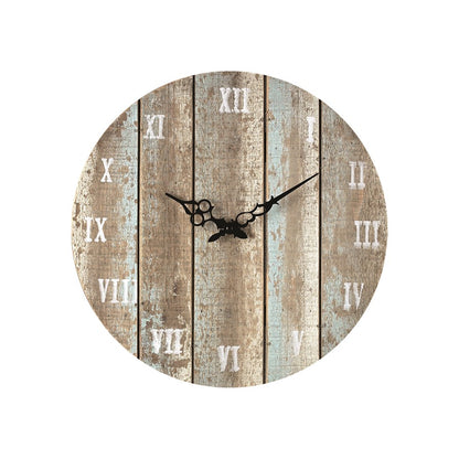 Atlas Lighting Wooden Roman 16in Wall Clock | Weathered Blue Wood and Black Metal | Living Room & Kitchen Decor | 16 x 1 x 16 in | Model CK11016-01