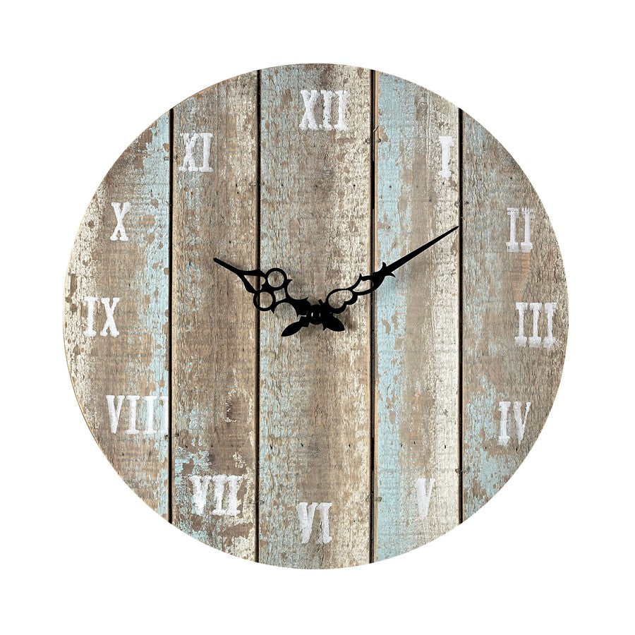 Atlas Lighting Wooden Roman 16in Wall Clock | Weathered Blue Wood and Black Metal | Living Room & Kitchen Decor | 16 x 1 x 16 in | Model CK11016-01