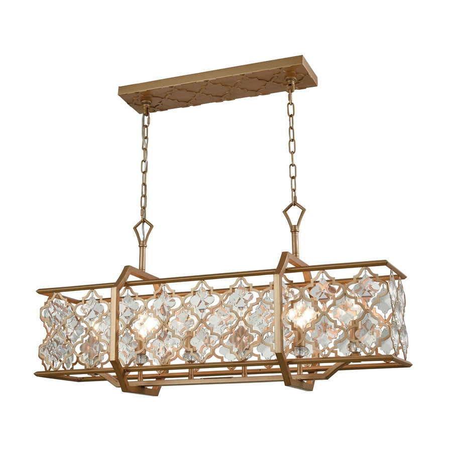 Atlas Lighting Armand 35in 6-Light Linear Chandelier | Traditional Matte Gold Metal and Crystal | Dining Room & Living Room | Model CL11003-GD