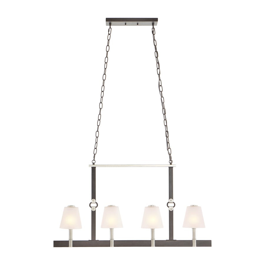 Atlas Armstrong Grove 36in 4-Light Linear Chandelier | Transitional Charcoal and Satin Nickel with White Glass | Kitchen Island | Model CL11004-BK