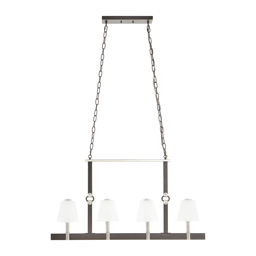 Atlas Armstrong Grove 36in 4-Light Linear Chandelier | Transitional Charcoal and Satin Nickel with White Glass | Kitchen Island | Model CL11004-BK