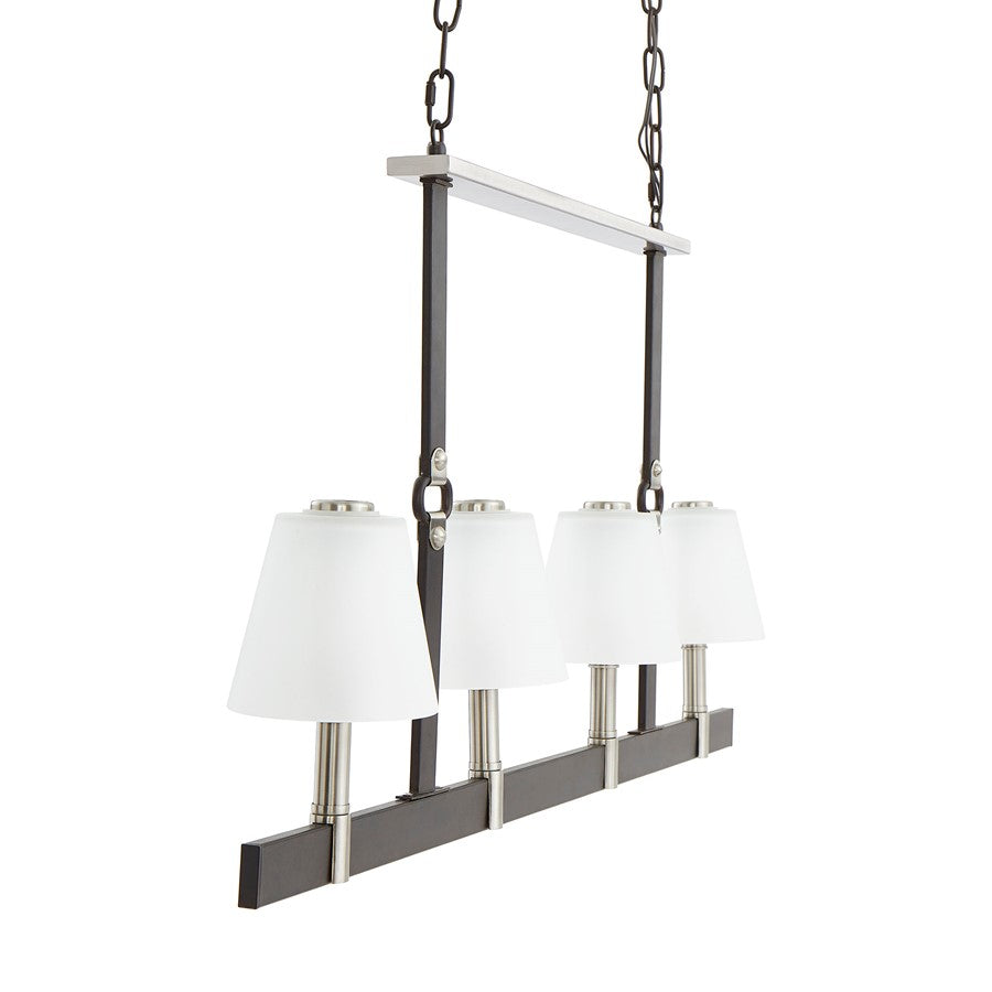 Atlas Armstrong Grove 36in 4-Light Linear Chandelier | Transitional Charcoal and Satin Nickel with White Glass | Kitchen Island | Model CL11004-BK