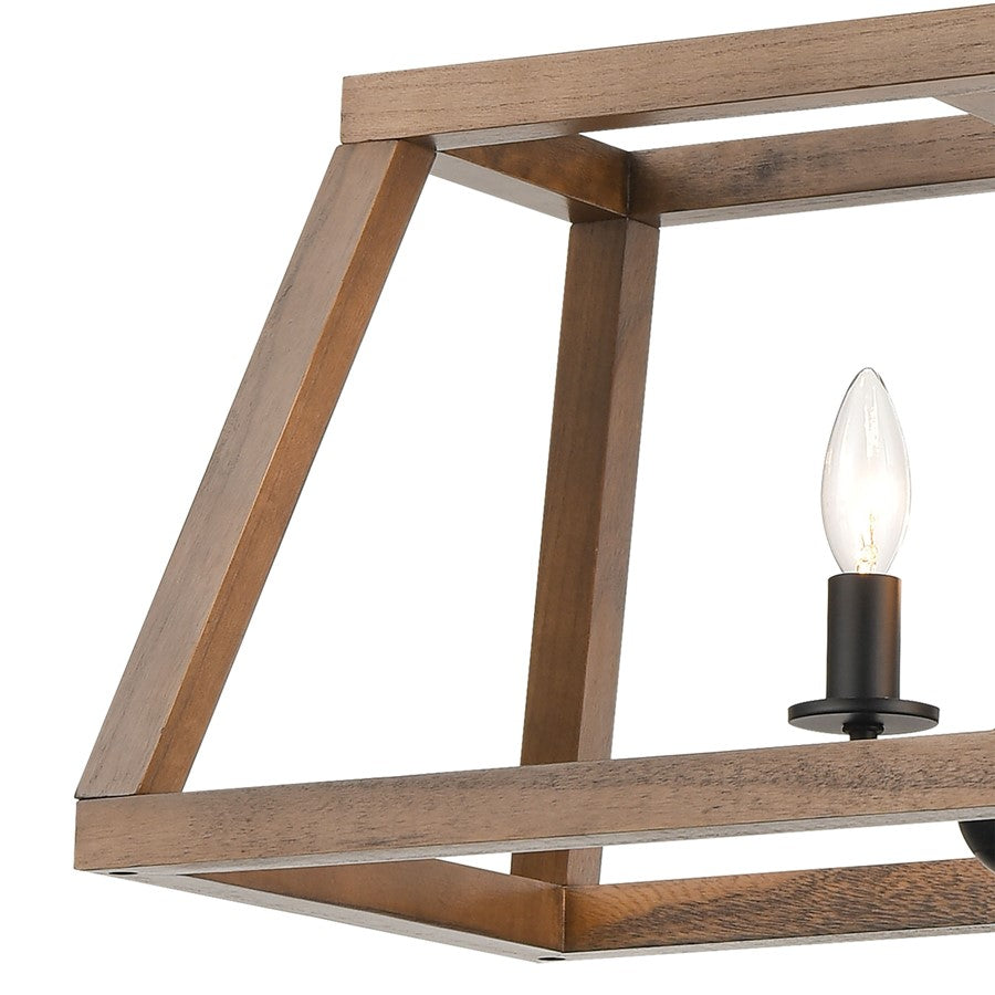 Atlas Barrow 36in 6-Light Linear Chandelier | Transitional Birchwood and Matte Black Metal | Kitchen Island & Dining Room | Model CL11005-NA