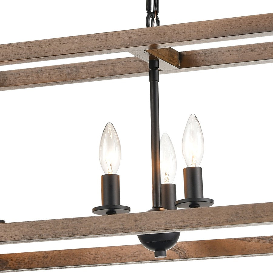 Atlas Barrow 36in 6-Light Linear Chandelier | Transitional Birchwood and Matte Black Metal | Kitchen Island & Dining Room | Model CL11005-NA