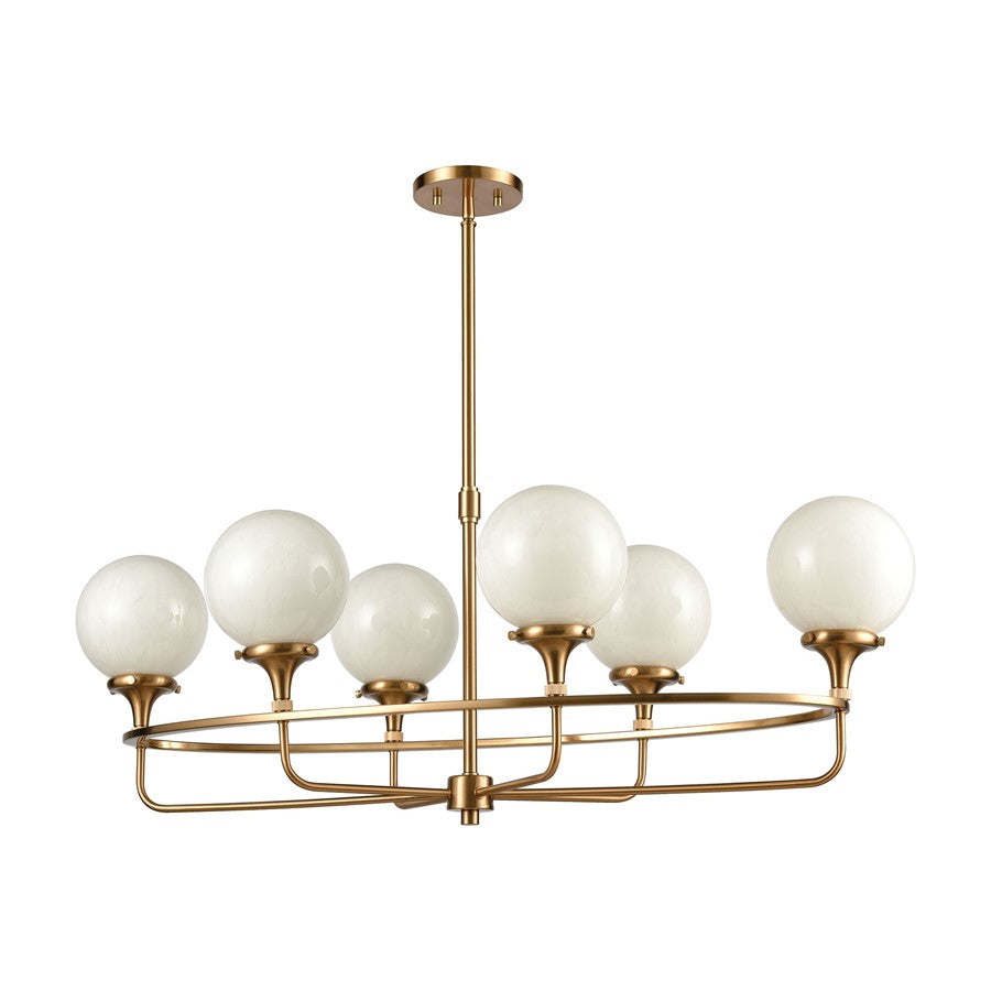 Atlas Beverly Hills 38in 6-Light Linear Chandelier | Modern Satin Brass and White Glass | Kitchen Island & Dining Room | Model CL11006-BS