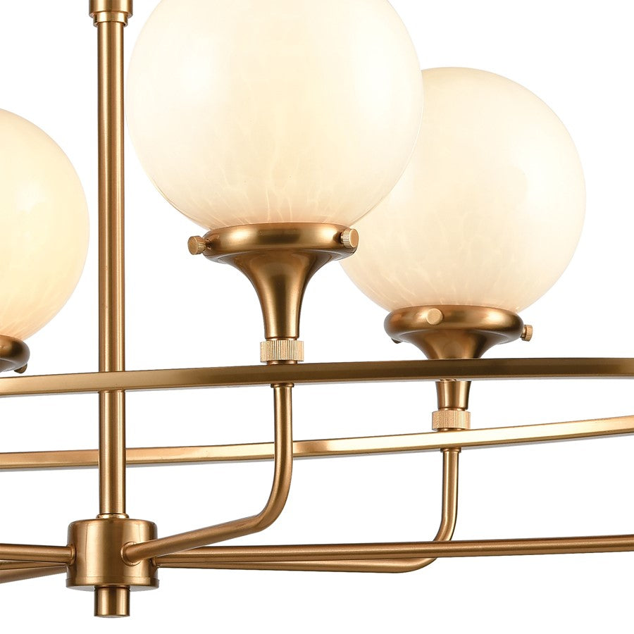 Atlas Beverly Hills 38in 6-Light Linear Chandelier | Modern Satin Brass and White Glass | Kitchen Island & Dining Room | Model CL11006-BS