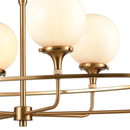 Atlas Beverly Hills 38in 6-Light Linear Chandelier | Modern Satin Brass and White Glass | Kitchen Island & Dining Room | Model CL11006-BS