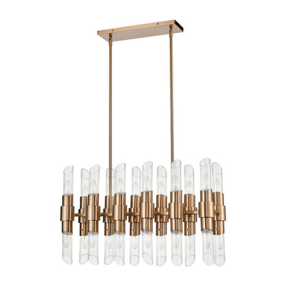 Atlas Carisbrooke 28in 24-Light Linear Chandelier | Modern Burnished Brass and Clear Ribbed Glass | Kitchen Island & Dining Room | Model CL11007-BS