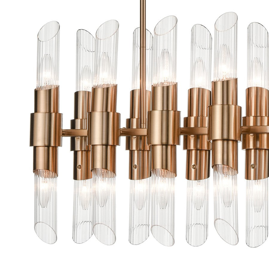 Atlas Carisbrooke 28in 24-Light Linear Chandelier | Modern Burnished Brass and Clear Ribbed Glass | Kitchen Island & Dining Room | Model CL11007-BS