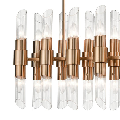 Atlas Carisbrooke 28in 24-Light Linear Chandelier | Modern Burnished Brass and Clear Ribbed Glass | Kitchen Island & Dining Room | Model CL11007-BS