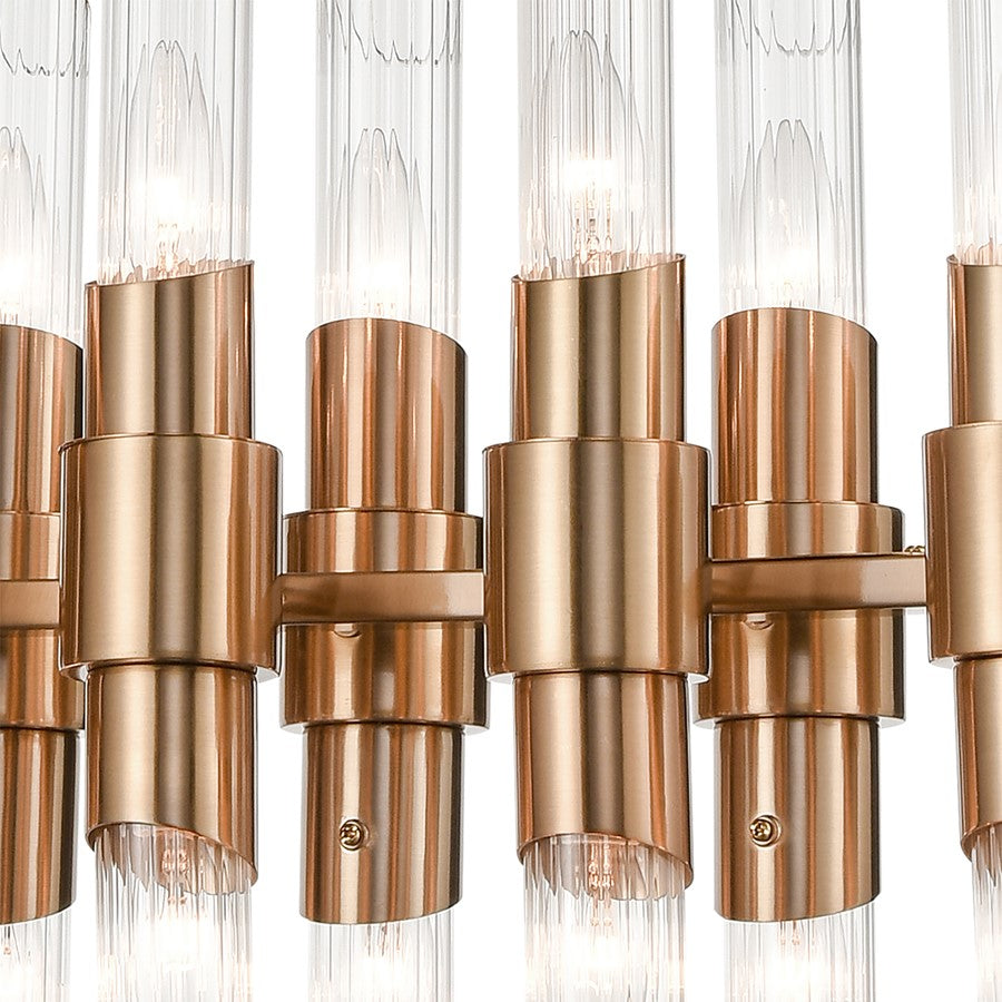 Atlas Carisbrooke 28in 24-Light Linear Chandelier | Modern Burnished Brass and Clear Ribbed Glass | Kitchen Island & Dining Room | Model CL11007-BS