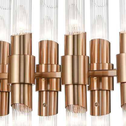 Atlas Carisbrooke 28in 24-Light Linear Chandelier | Modern Burnished Brass and Clear Ribbed Glass | Kitchen Island & Dining Room | Model CL11007-BS