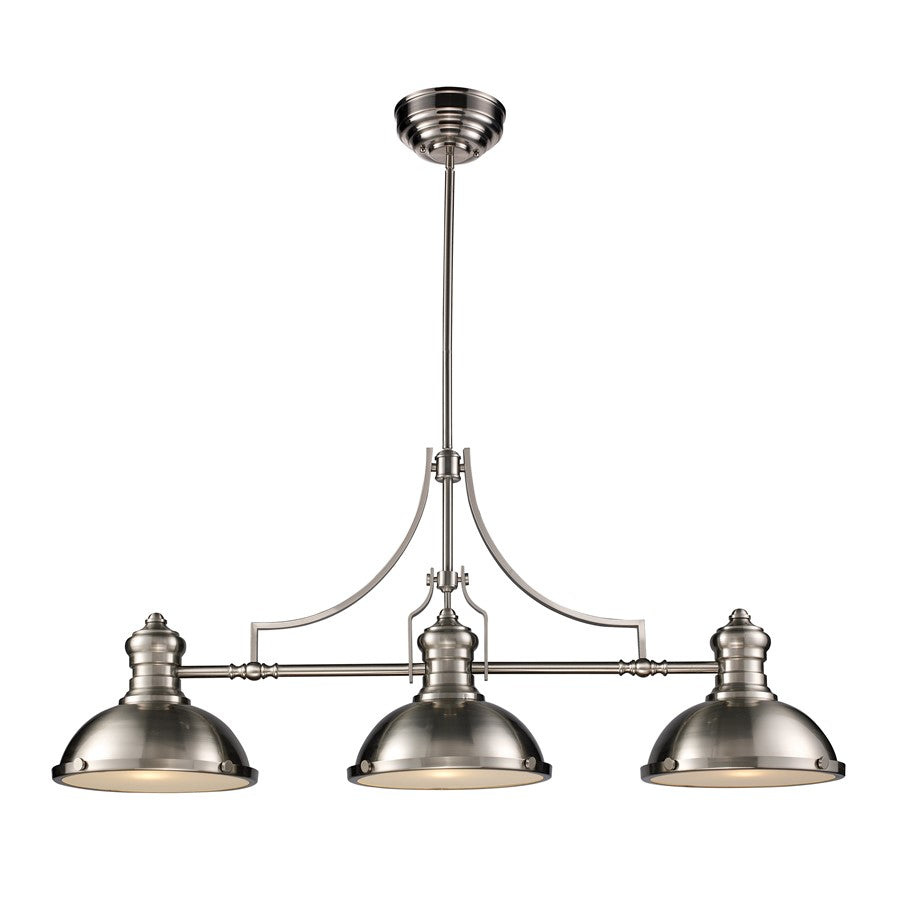 Atlas Lighting Chadwick 47in 3-Light Chandelier | Transitional Satin Nickel and Nickel Metal | Kitchen Island & Dining Room | Model CL11009-NK1