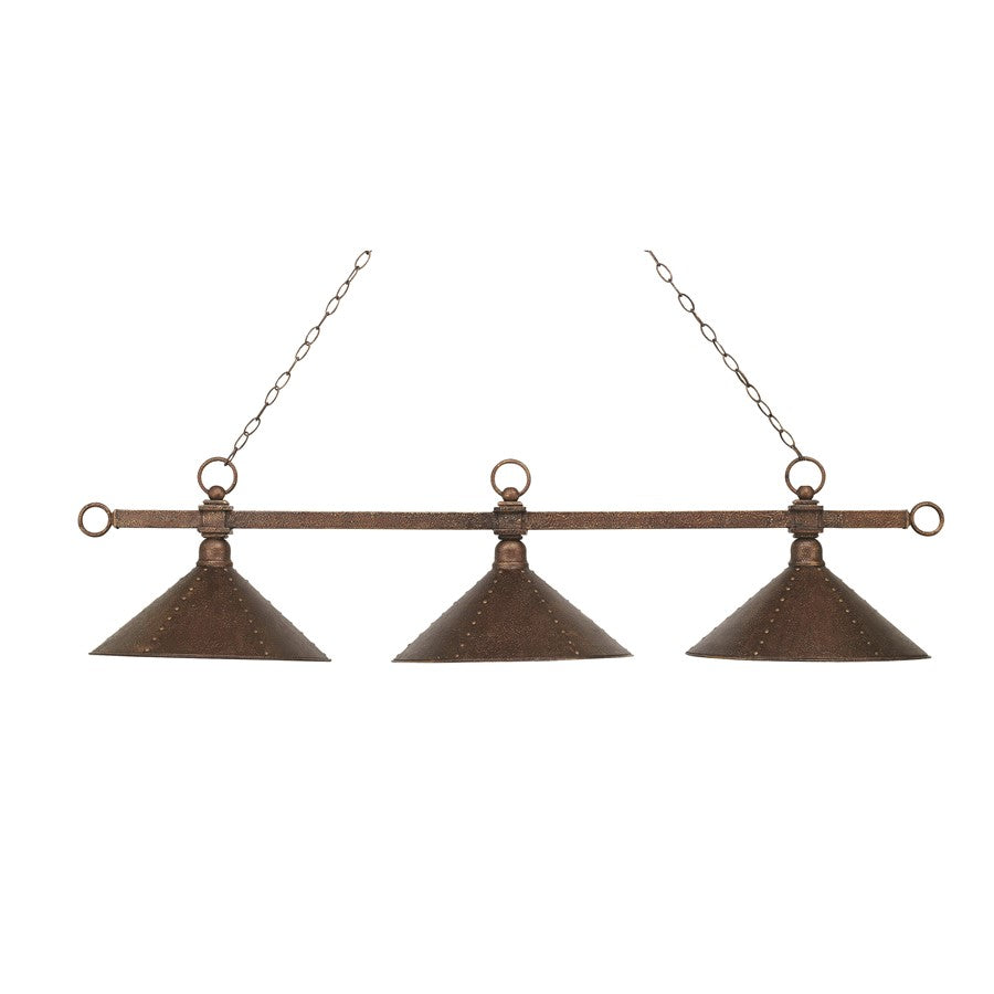 Atlas Lighting Designer Classics 58in 3-Light Linear Chandelier | Transitional Rust and Copper Metal | Kitchen Island & Gameroom | Model CL11011-BN
