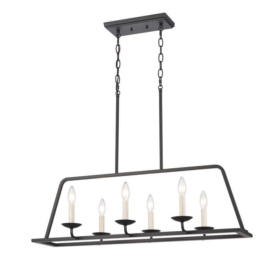 Atlas Lighting Ellisville 34in 6-Light Chandelier | Transitional Matte Black and Antique White Metal | Dining Room & Living Room | Model CL11013-BK