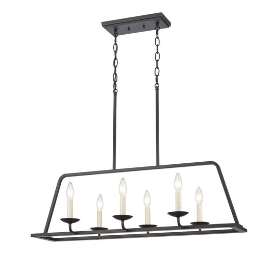Atlas Lighting Ellisville 34in 6-Light Chandelier | Transitional Matte Black and Antique White Metal | Dining Room & Living Room | Model CL11013-BK