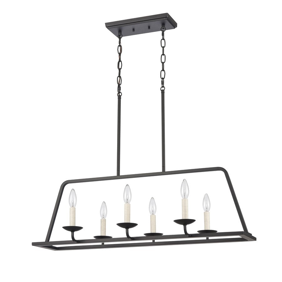 Atlas Lighting Ellisville 34in 6-Light Chandelier | Transitional Matte Black and Antique White Metal | Dining Room & Living Room | Model CL11013-BK