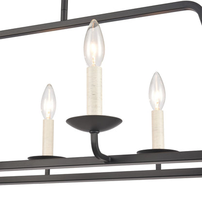 Atlas Lighting Ellisville 34in 6-Light Chandelier | Transitional Matte Black and Antique White Metal | Dining Room & Living Room | Model CL11013-BK