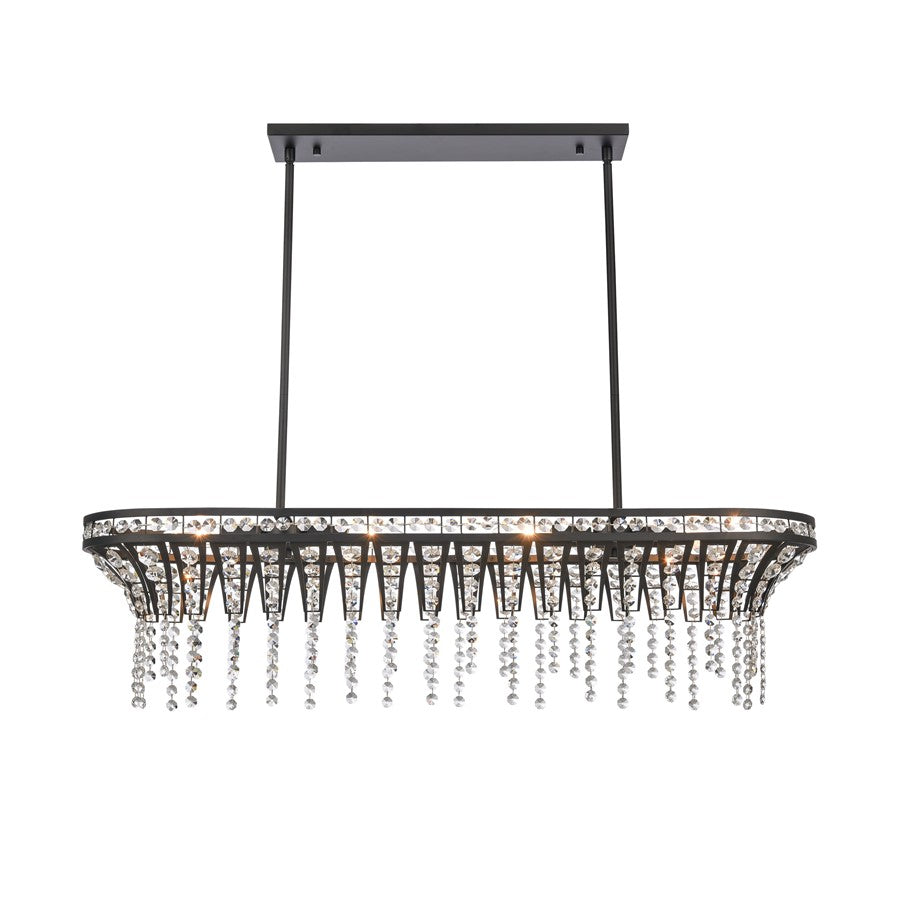 Atlas Lighting Fantania 36in 4-Light Linear Chandelier | Traditional Matte Black and Clear Crystal | Dining Room & Living Room | Model CL11015-BK