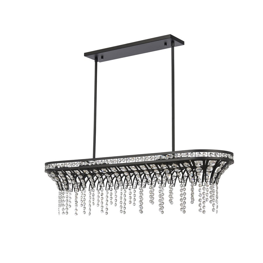 Atlas Lighting Fantania 36in 4-Light Linear Chandelier | Traditional Matte Black and Clear Crystal | Dining Room & Living Room | Model CL11015-BK