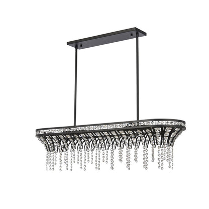 Atlas Lighting Fantania 36in 4-Light Linear Chandelier | Traditional Matte Black and Clear Crystal | Dining Room & Living Room | Model CL11015-BK