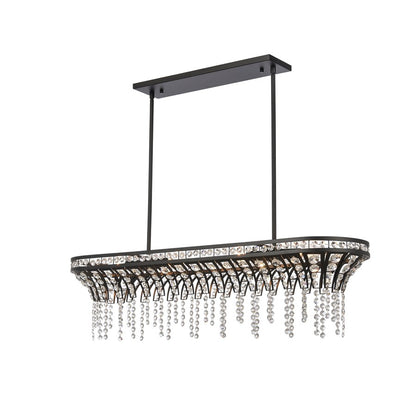 Atlas Lighting Fantania 36in 4-Light Linear Chandelier | Traditional Matte Black and Clear Crystal | Dining Room & Living Room | Model CL11015-BK