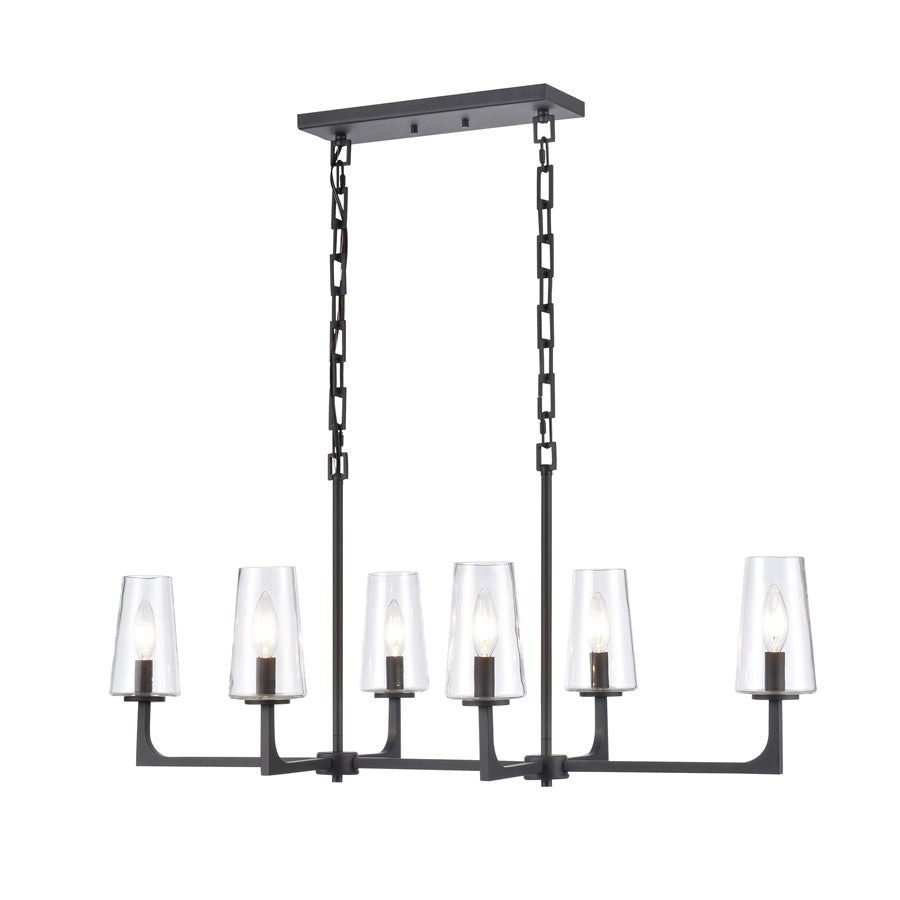 Atlas Lighting Fitzroy 36in 6-Light Linear Chandelier | Transitional Matte Black and Clear Glass | Kitchen Island & Dining Room | Model CL11017-BK
