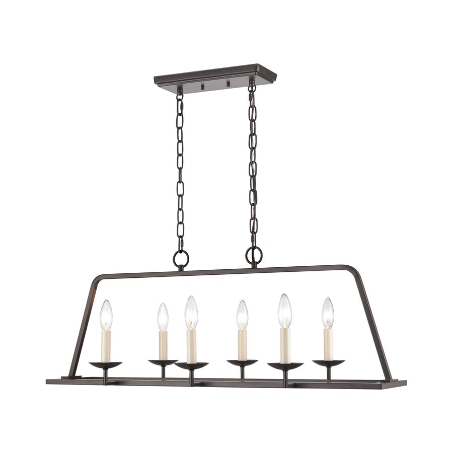 Atlas Lighting Joanie 34in 6-Light Linear Chandelier | Transitional Old Bronze Metal | Kitchen Island & Dining Room | Model CL11018-BZ