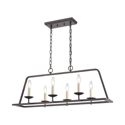 Atlas Lighting Joanie 34in 6-Light Linear Chandelier | Transitional Old Bronze Metal | Kitchen Island & Dining Room | Model CL11018-BZ