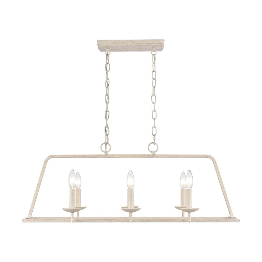 Atlas Lighting Joanie 34in 6-Light Linear Chandelier | Transitional Antique White Metal | Kitchen Island & Dining Room | Model CL11018-WH