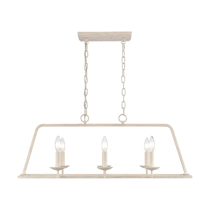 Atlas Lighting Joanie 34in 6-Light Linear Chandelier | Transitional Antique White Metal | Kitchen Island & Dining Room | Model CL11018-WH