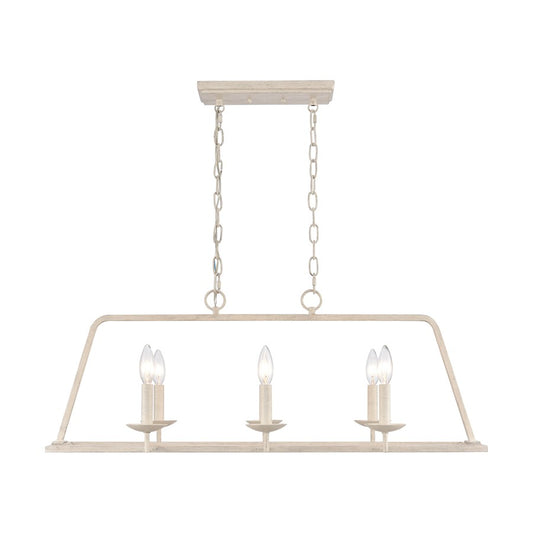 Atlas Lighting Joanie 34in 6-Light Linear Chandelier | Transitional Antique White Metal | Kitchen Island & Dining Room | Model CL11018-WH