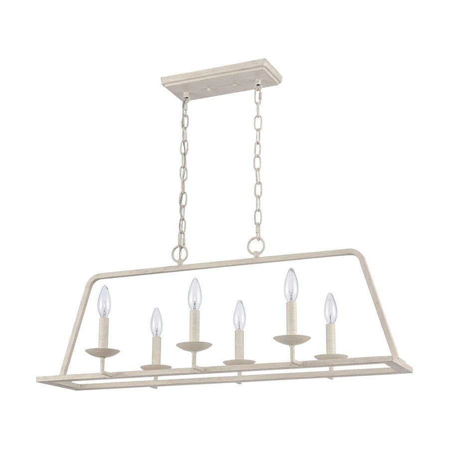 Atlas Lighting Joanie 34in 6-Light Linear Chandelier | Transitional Antique White Metal | Kitchen Island & Dining Room | Model CL11018-WH