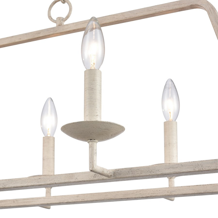 Atlas Lighting Joanie 34in 6-Light Linear Chandelier | Transitional Antique White Metal | Kitchen Island & Dining Room | Model CL11018-WH