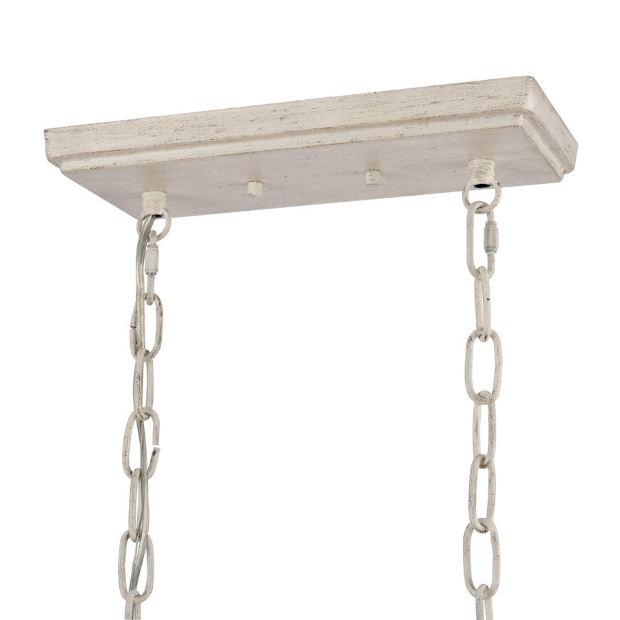 Atlas Lighting Joanie 34in 6-Light Linear Chandelier | Transitional Antique White Metal | Kitchen Island & Dining Room | Model CL11018-WH