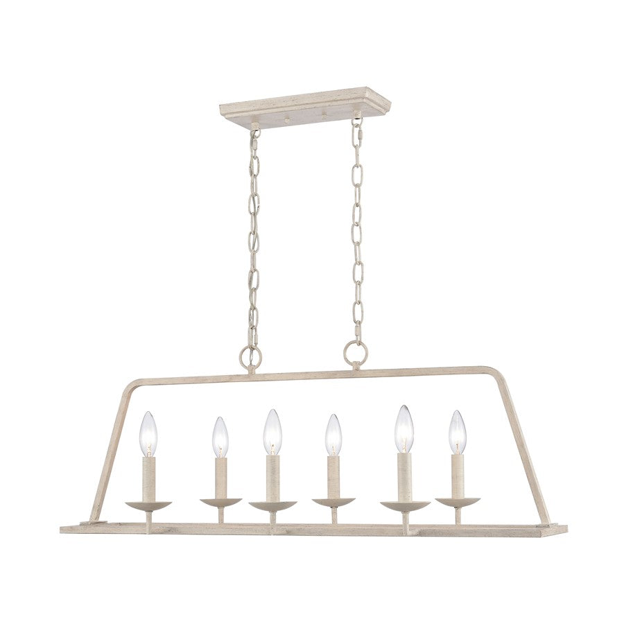 Atlas Lighting Joanie 34in 6-Light Linear Chandelier | Transitional Antique White Metal | Kitchen Island & Dining Room | Model CL11018-WH