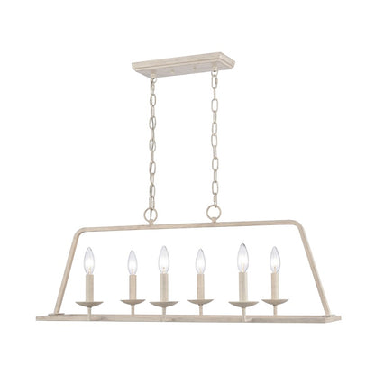 Atlas Lighting Joanie 34in 6-Light Linear Chandelier | Transitional Antique White Metal | Kitchen Island & Dining Room | Model CL11018-WH