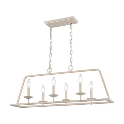 Atlas Lighting Joanie 34in 6-Light Linear Chandelier | Transitional Antique White Metal | Kitchen Island & Dining Room | Model CL11018-WH