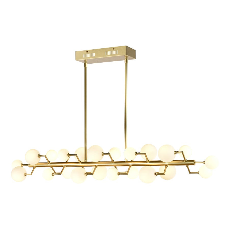 Atlas Lighting Keir 43in 22-Light Linear Chandelier | Modern Brass and White Glass | Kitchen Island & Dining Room | Model CL11019-BS