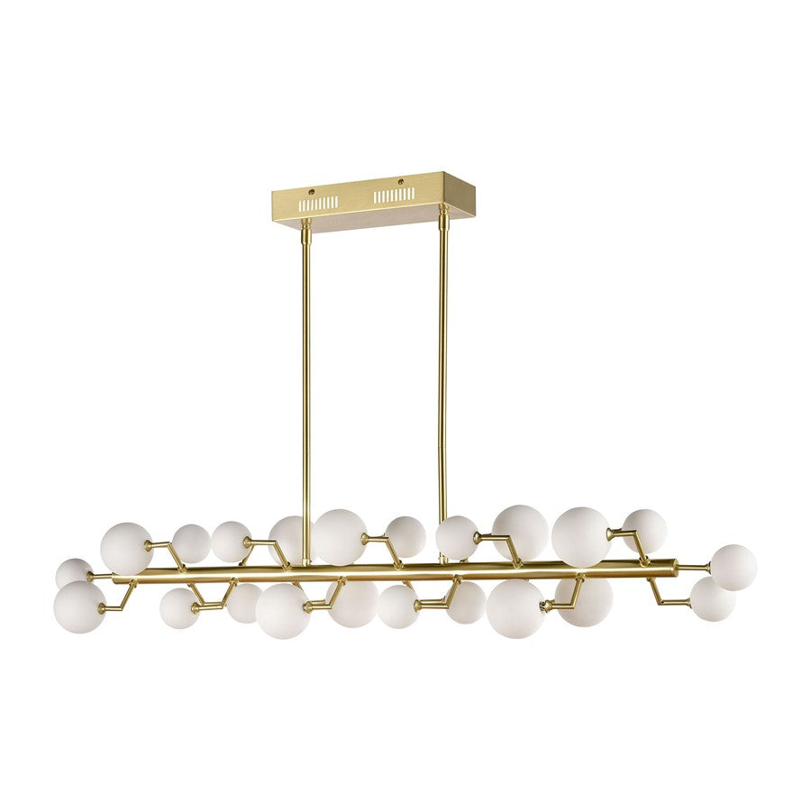 Atlas Lighting Keir 43in 22-Light Linear Chandelier | Modern Brass and White Glass | Kitchen Island & Dining Room | Model CL11019-BS