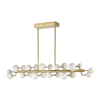 Atlas Lighting Keir 43in 22-Light Linear Chandelier | Modern Brass and White Glass | Kitchen Island & Dining Room | Model CL11019-BS