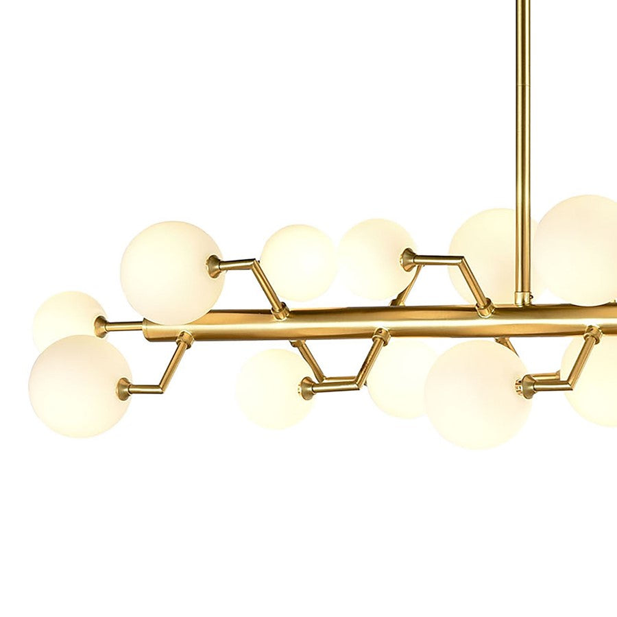 Atlas Lighting Keir 43in 22-Light Linear Chandelier | Modern Brass and White Glass | Kitchen Island & Dining Room | Model CL11019-BS