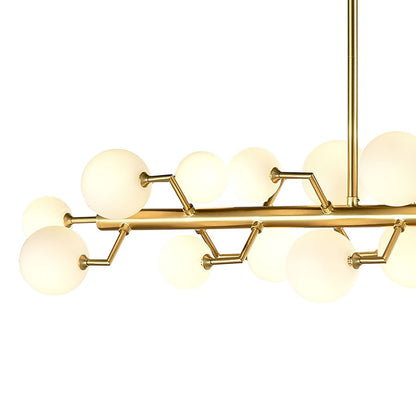 Atlas Lighting Keir 43in 22-Light Linear Chandelier | Modern Brass and White Glass | Kitchen Island & Dining Room | Model CL11019-BS