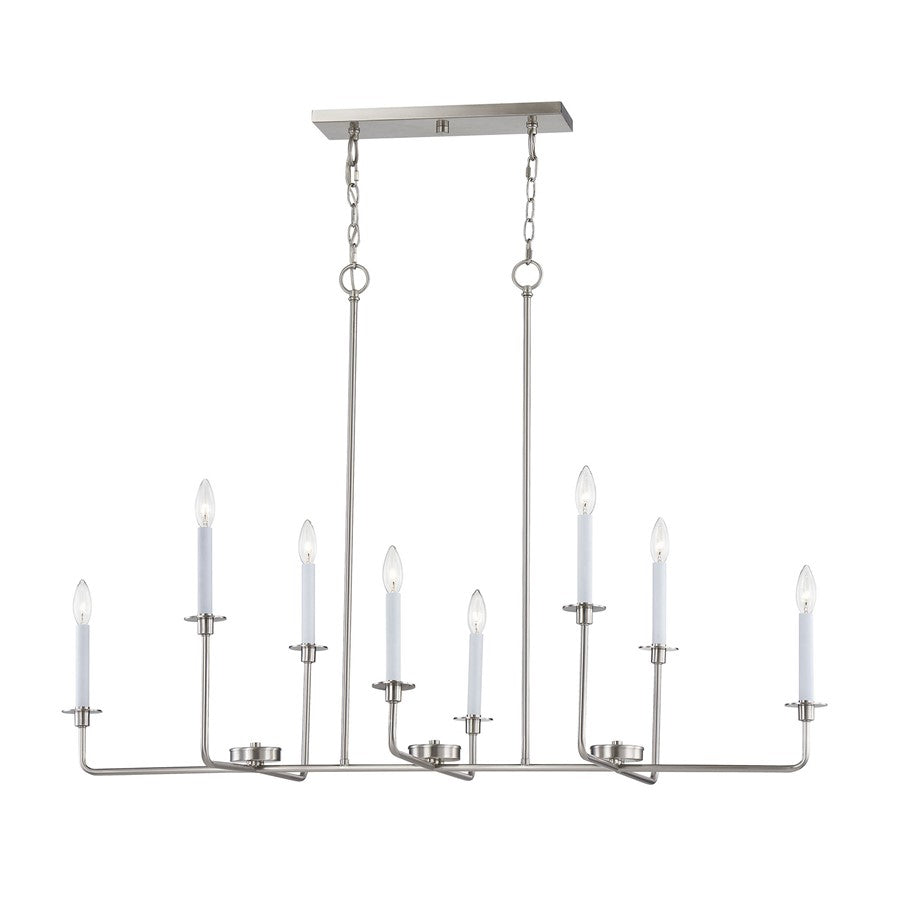 Atlas Lighting Lexington Green 48in 8-Light Linear Chandelier | Traditional Brushed Nickel Metal | Kitchen Island & Dining Room | Model CL11021-NK