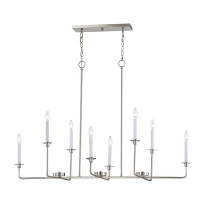 Atlas Lighting Lexington Green 48in 8-Light Linear Chandelier | Traditional Brushed Nickel Metal | Kitchen Island & Dining Room | Model CL11021-NK