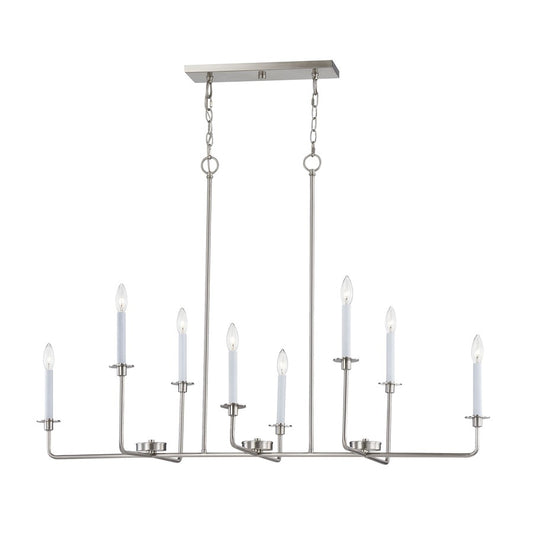 Atlas Lighting Lexington Green 48in 8-Light Linear Chandelier | Traditional Brushed Nickel Metal | Kitchen Island & Dining Room | Model CL11021-NK