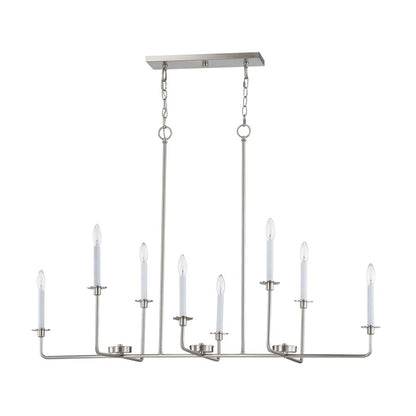Atlas Lighting Lexington Green 48in 8-Light Linear Chandelier | Traditional Brushed Nickel Metal | Kitchen Island & Dining Room | Model CL11021-NK