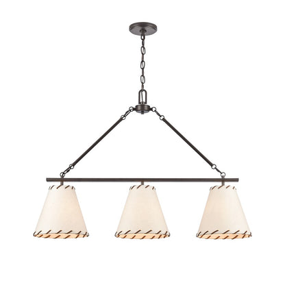 Atlas Lighting Marion 36in 3-Light Linear Chandelier | Oil Rubbed Bronze and Natural Parchment | Kitchen Island & Dining Room | Model CL11022-BZ