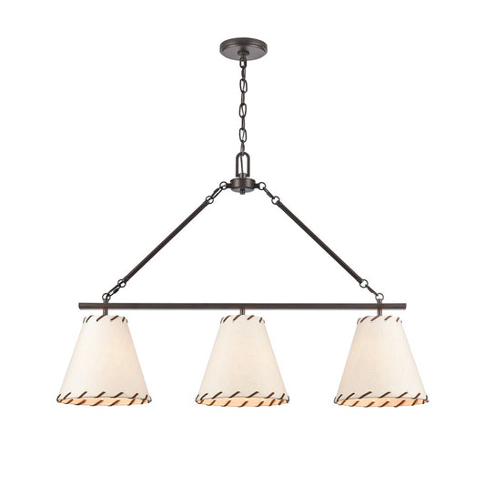 Atlas Lighting Marion 36in 3-Light Linear Chandelier | Oil Rubbed Bronze and Natural Parchment | Kitchen Island & Dining Room | Model CL11022-BZ